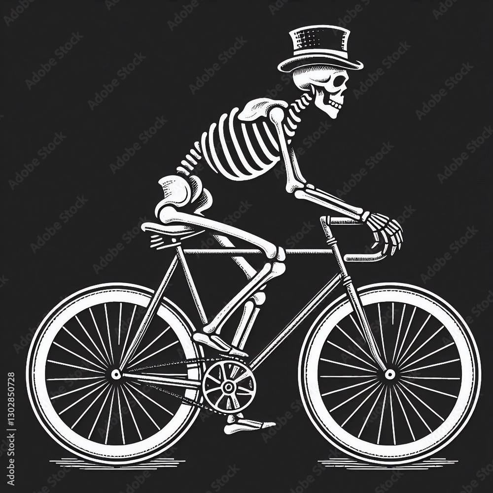 Naklejka premium Skeleton Cyclist in Top Hat