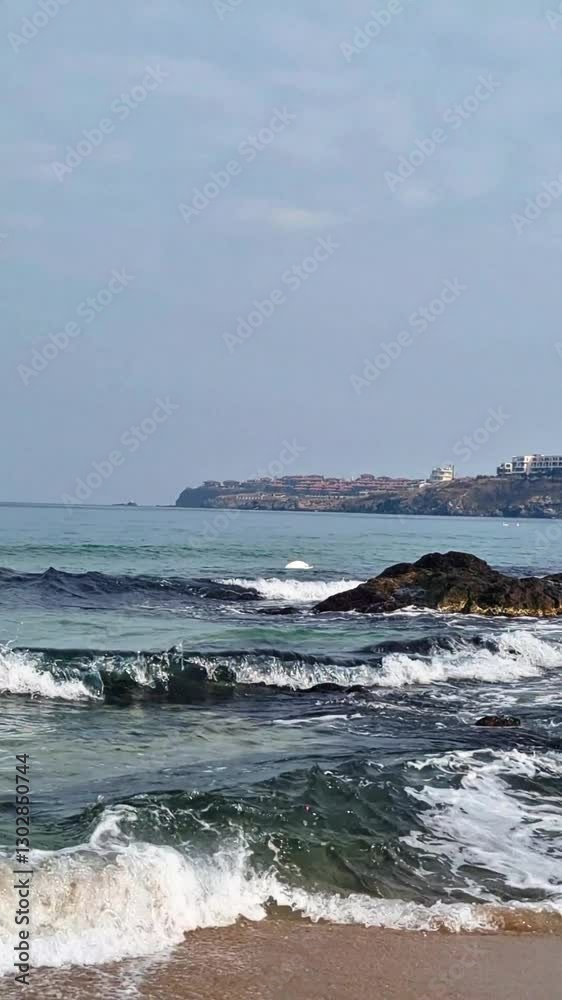 Landscape of the sandy beach and the Black Sea in the city of Sozopol, Bulgaria Landscape of the sandy beach and the Black Sea in the city of Sozopol, Bulgaria