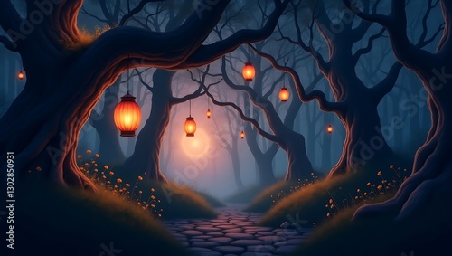 Enchanted Forest Path: A Mystical Nighttime Journey