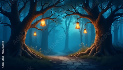 Enchanted Forest Path: Nighttime Mystique