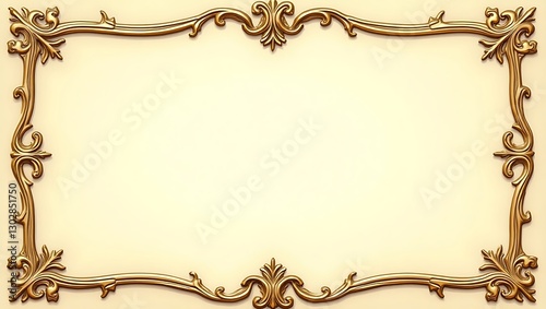 Elegant Golden Frame, Ornate Design, Baroque Style, Vintage Decor, Luxury Border,  Antique Ornament, Decorative Element,  Gilt Frame,  Classical Art,  Background Image