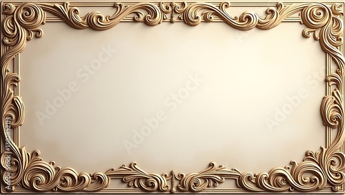 Elegant Golden Ornate Frame, Baroque Style Decorative Border, Luxurious Design, Vintage, Classic,  Antique,  Architectural Ornament,  3D Rendering