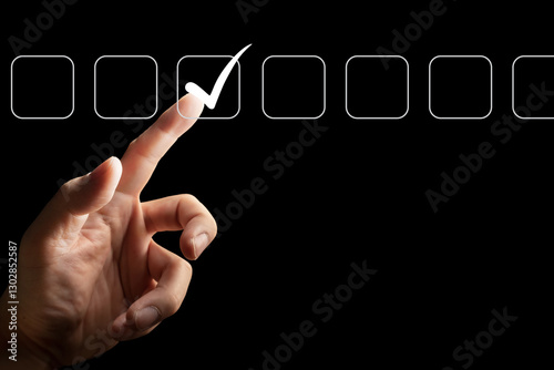 Obraz na płótnie Business selection choice concept.Businessman hand touching to tick correct sign mark on checkbox from checklist , w salonie