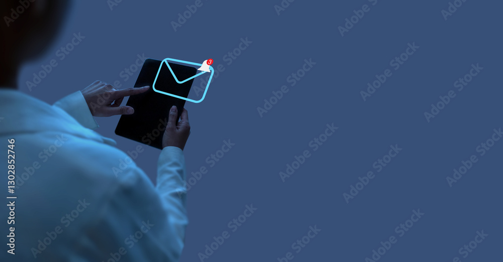 Business people use ldigital tablet with emails on virtual New email notification alerts concept for Digital marketing business communication through virtual inbox internet technology