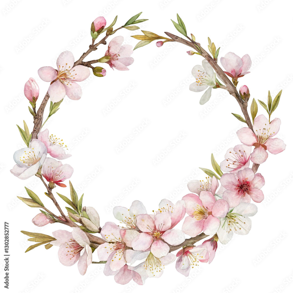custom made wallpaper toronto digitalAlmond wreath watercolor painting isolated on transparent background  
