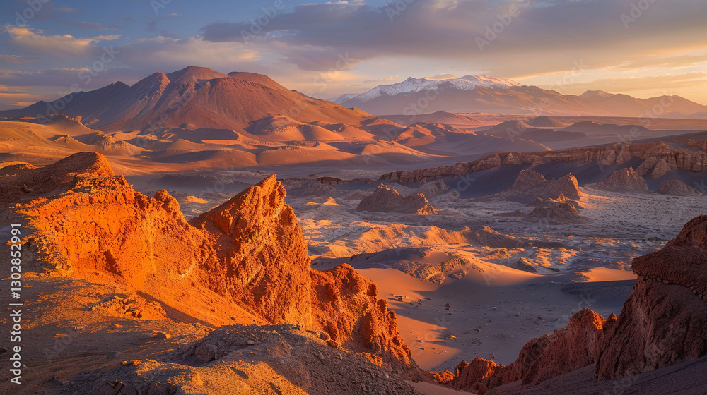 Obraz premium Sunrise at the Valley of the Moon, Chile, Mars-like red rock formations