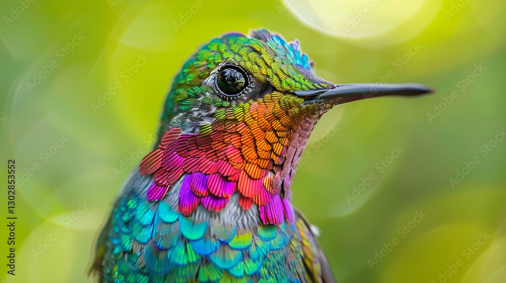 Fototapeta premium Super-macro shot of a hummingbird iridescent feathers, shimmering hues