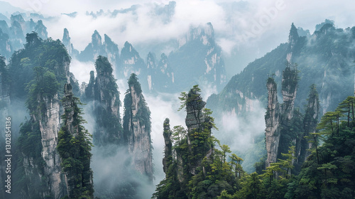 Towering limestone peaks at Zhangjiajie National Forest Park, China photo