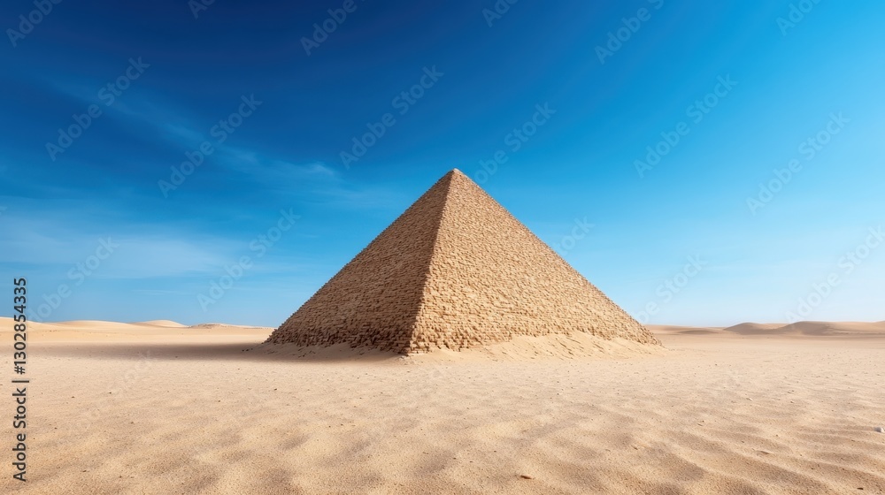 A stunning shot features a lone pyramid rising majestically against the bright blue sky, showcasing the amazing architecture and the vast desert landscape surrounding it. A stunning shot features a lone pyramid rising majestically against the bright blue sky, showcasing the amazing architecture and the vast desert landscape surrounding it.