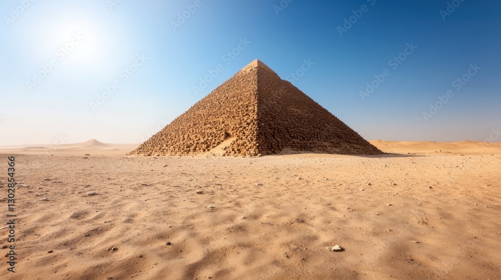 A breathtaking view of a pyramid situated in a vast sandy desert, highlighting the contrast between the structured architecture and the surrounding natural elements. A breathtaking view of a pyramid situated in a vast sandy desert, highlighting the contrast between the structured architecture and the surrounding natural elements.