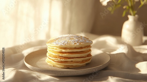 Stack of Crepes (French Pancakes) on a Plate with Copy Space