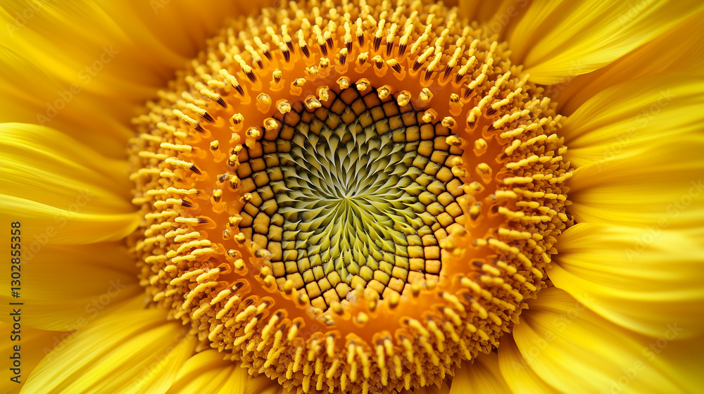 Close-up of a bright yellow sunflower's center showcasing intricate details and textures Close-up of a bright yellow sunflower's center showcasing intricate details and textures
