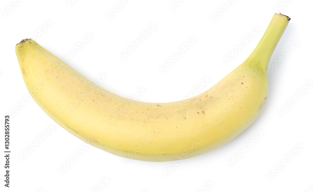 One whole ripe banana isolated on white, top view One whole ripe banana isolated on white, top view