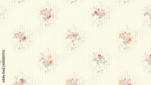 Elegant Floral Pattern: Pastel Roses on a Striped Background