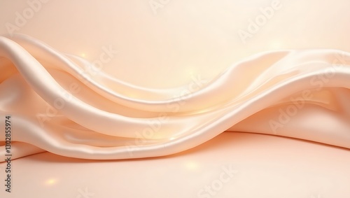 Elegant Draped Peach Silk Fabric, Smooth Texture, Soft Waves, Luxurious Background.