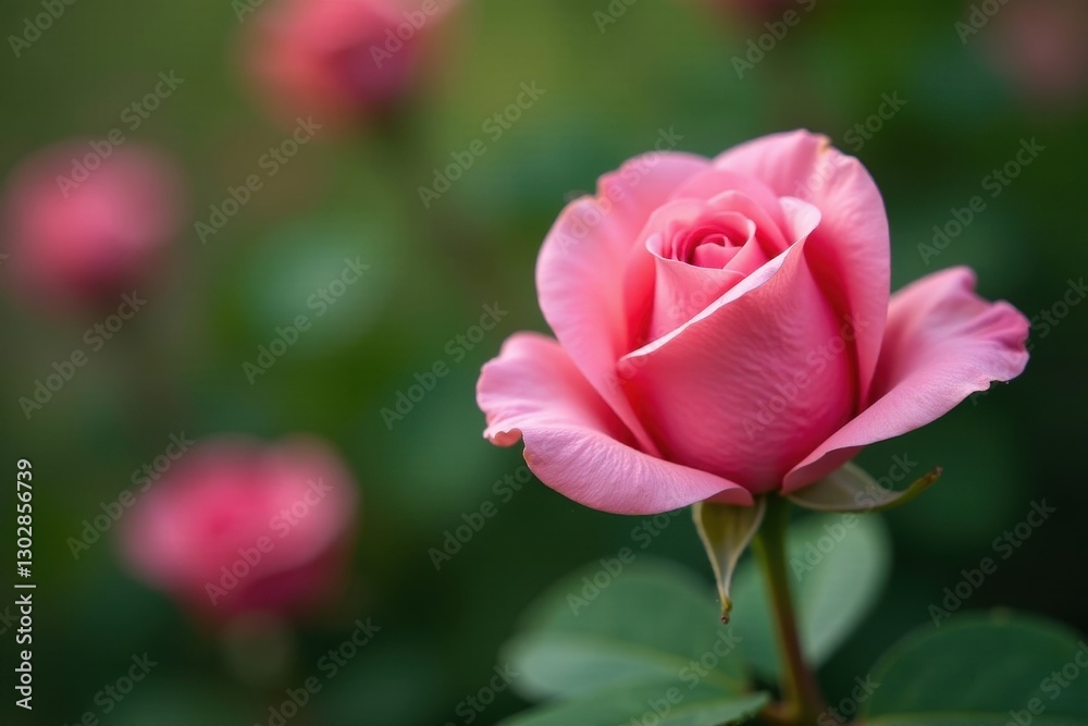 Faded pink rosebud, nearing full bloom, on rose bush, background, macro, plant Faded pink rosebud, nearing full bloom, on rose bush, background, macro, plant