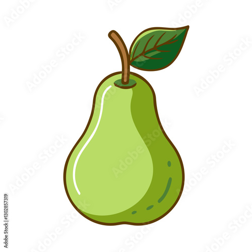 Green pear icon with leaf in cartoon style