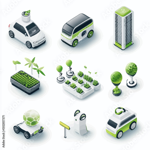 Green Energy Eco Transportation and Sustainable City Isometric Design