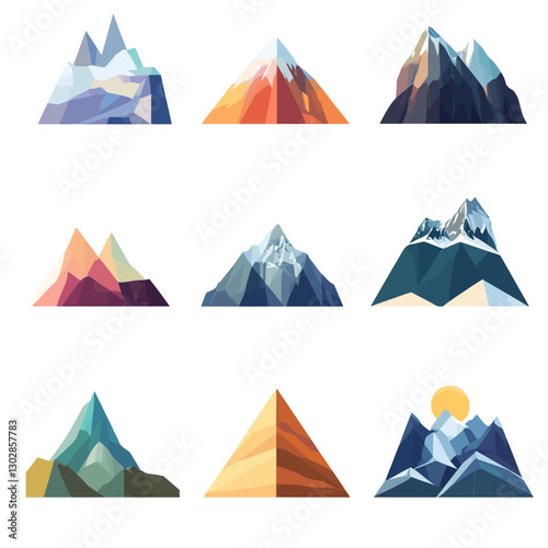 Abstract Geometric Mountain Peaks Set on White Background Design