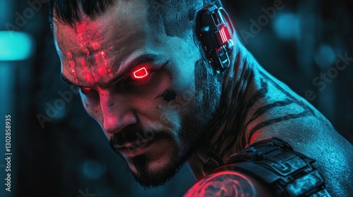 Cyberpunk 2077: Adam Smasher Cosplay,  Intense Close-up Portrait of a  Futuristic  Warrior with Augmented Features