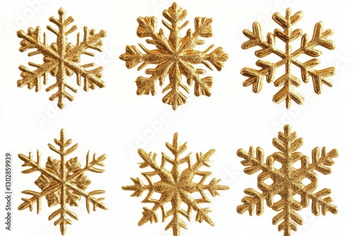 Six Golden Glitter Snowflak...