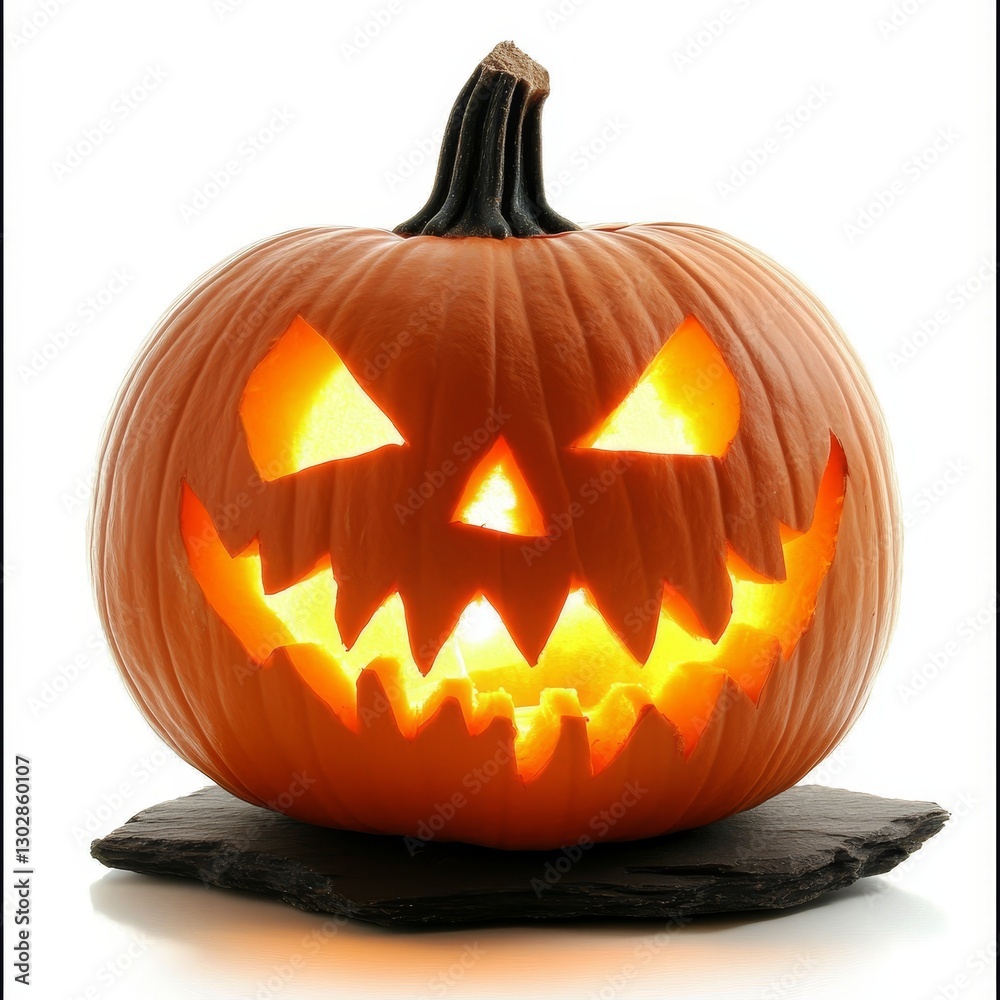 Fototapeta premium Glowing Jack-o'-lantern Close-up, Carved Pumpkin, Halloween, Studio Shot, Fear, Spooky Halloween, Jack-o'-lantern