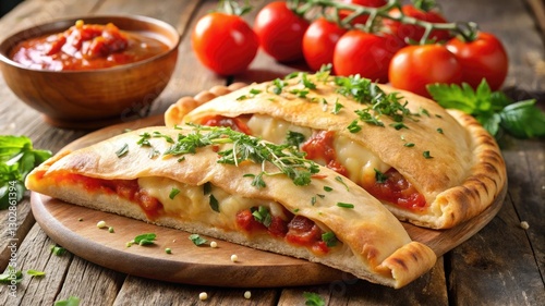 Italian cuisine featuring tomato and basil on baked pizza and bruschetta plates