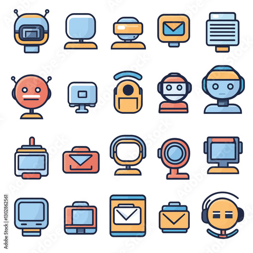 Cute Robot Avatars Set, Vector Icons for Technology and Communication Apps