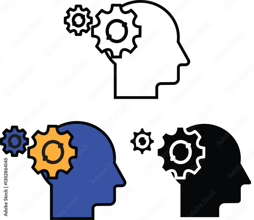 AI Machine Learning Icon – Head Profile with Gears Symbol for Automation, Cognitive Computing, and AI Technology with Transparent Background. AI Machine Learning Icon – Head Profile with Gears Symbol for Automation, Cognitive Computing, and AI Technology with Transparent Background.