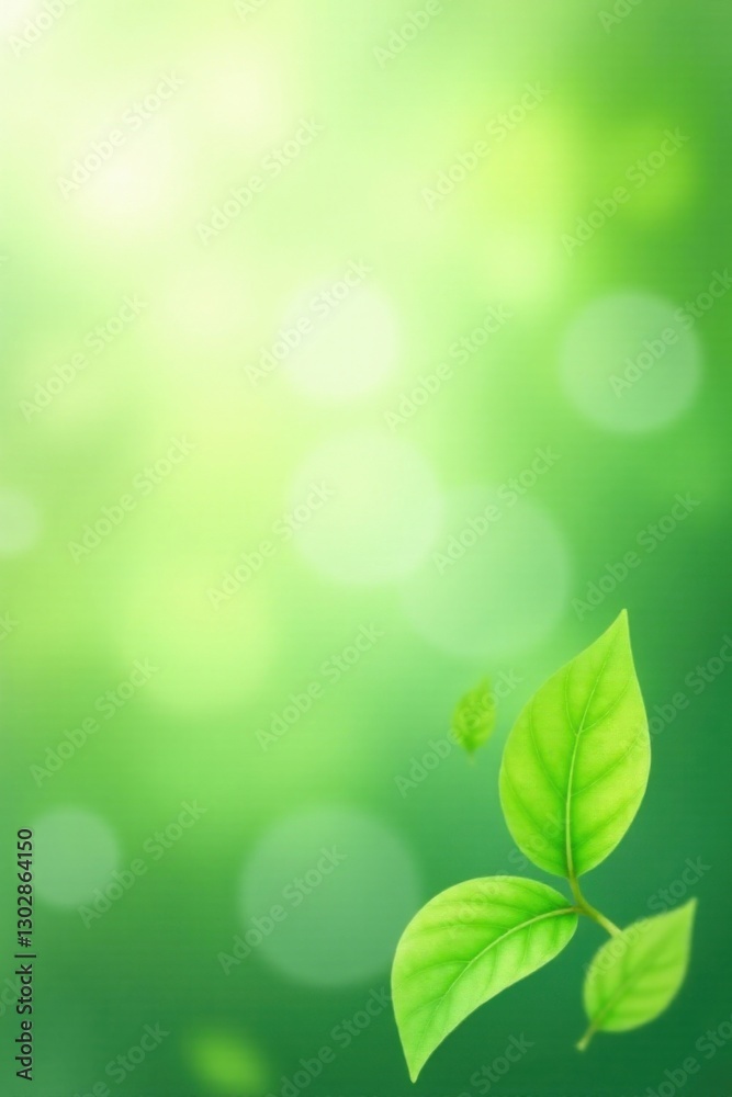 Fototapeta premium Vibrant Green Leaves Floating in a Soft, Sunny Springtime Background Ideal for Eco-Friendly Designs and Nature-Inspired Projects