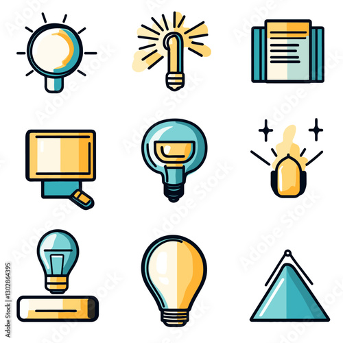 Creative lightbulb icon set symbolizing innovation and new ideas