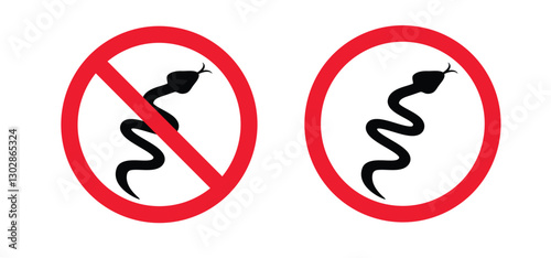 Stop, no snake. Warning, Prohibition sign. Tropical wildlife reptiles. Poisoned serpents. Snake silhouet. Animal icon. Wild life symbol. Reptile snake. Attention venomous snake. Beware of snakes.