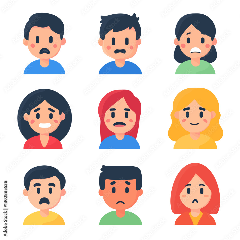 Diverse cartoon faces expressing various emotions like sadness and joy Diverse cartoon faces expressing various emotions like sadness and joy