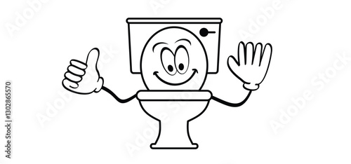 Cartoon wc, toilet mascot. Restroom or bathroom for man and woman. World toilet day. Please keep toilet clean. Toilets seat with happy face. Toilet cleaning glyph icon. WC clean icon or pictogram.