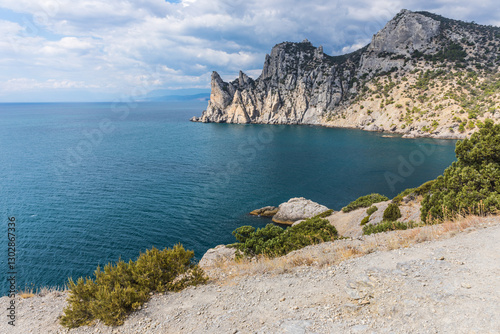 Views from the Golitsyn Trail - a mountain trail carved on the slope of Mount Koba-Kaya, located along the coastline southwest of the village of Novy Svet, Crimea, Russia