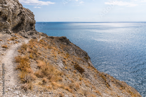 Views from the Golitsyn Trail - a mountain trail carved on the slope of Mount Koba-Kaya, located along the coastline southwest of the village of Novy Svet, Crimea, Russia