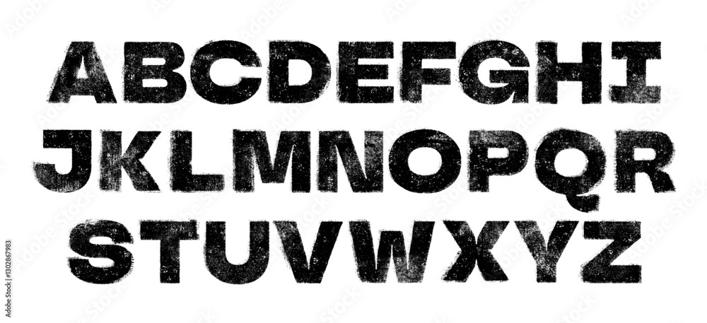 Textured Font with a Rough Mis-printed Letterpress and Rolled Ink texture. Bold condensed font. Highly detailed individually textured characters