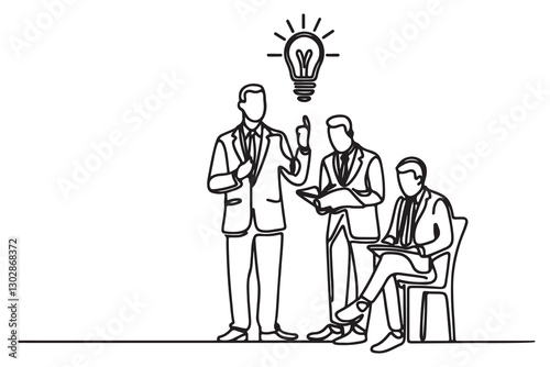 continuous one single black line art doodle hand drawing of Professional Entrepreneur pitching a business idea to investors illustration on white background