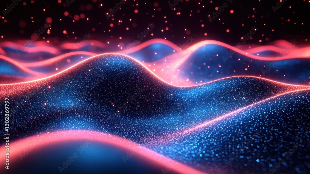 Fototapeta premium abstract futuristic waves of glowing blue and red lights overlay texture background