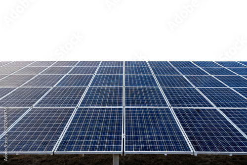 Large solar panel field for renewable energy isolated with transparent background