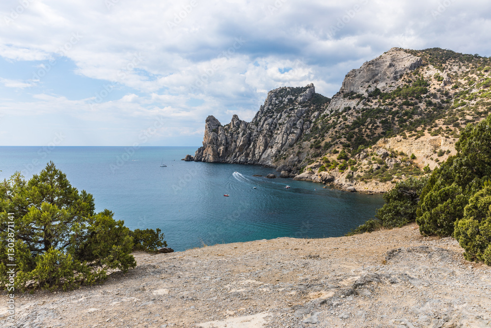 Views from the Golitsyn Trail - a mountain trail carved on the slope of Mount Koba-Kaya, located along the coastline southwest of the village of Novy Svet, Crimea, Russia Views from the Golitsyn Trail - a mountain trail carved on the slope of Mount Koba-Kaya, located along the coastline southwest of the village of Novy Svet, Crimea, Russia