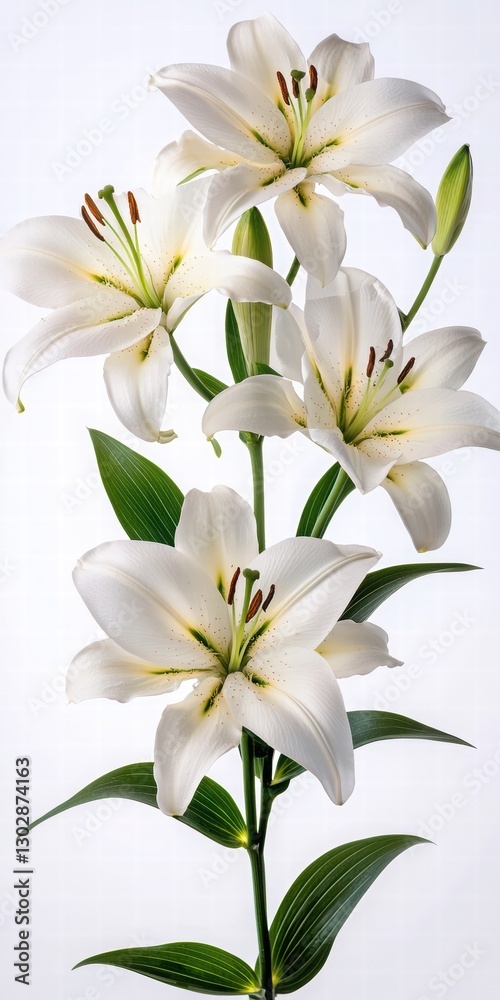 Obraz premium Elegant White Lilies with Green Leaves and Soft Background