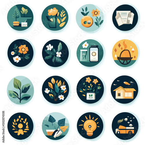 Nature-Inspired Vector Icons for Ecology, Sustainability, and Daily Life