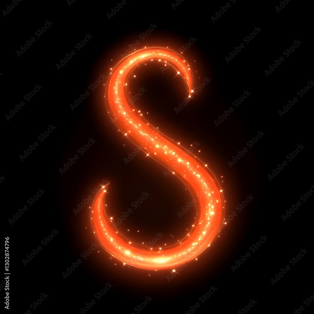 Naklejka premium Glowing Orange Letter S on Black Background