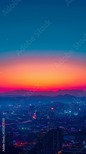 Red and blue gradient sky mountains illustration poster background