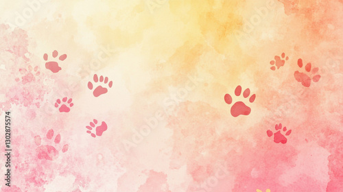 Watercolor Pet Paw Prints Background Pink Orange Yellow Abstract Texture