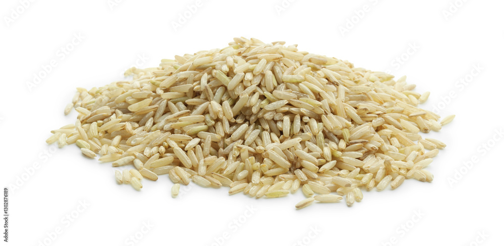 Pile of raw brown rice isolated on white Pile of raw brown rice isolated on white