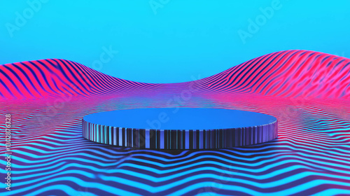 Vibrant abstract background with podium on wavy surface for modern design