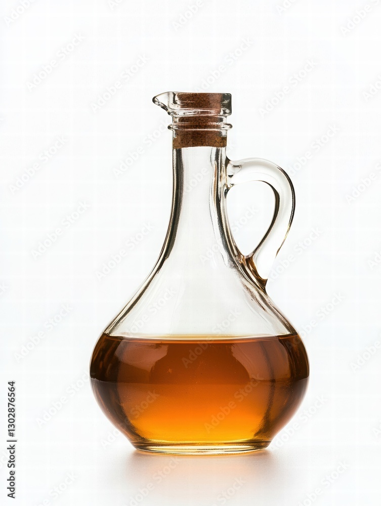 Glass Bottle with Oil and Cork Stopper on White Background Glass Bottle with Oil and Cork Stopper on White Background
