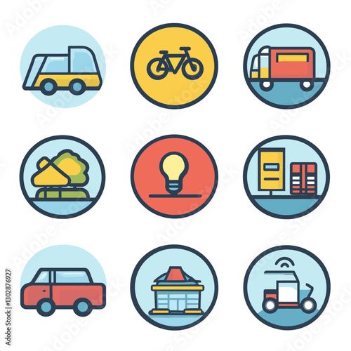 Urban Transport Icons: Vector Illustration Set of City Mobility Options
